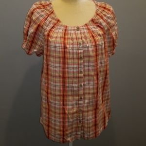 Scoop Neck Cotton Plaid Top